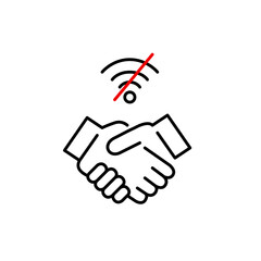 Handshake and no wi-fi symbol. Business operations paused, offline briefing and work. Pixel perfect, editable stroke vector icon
