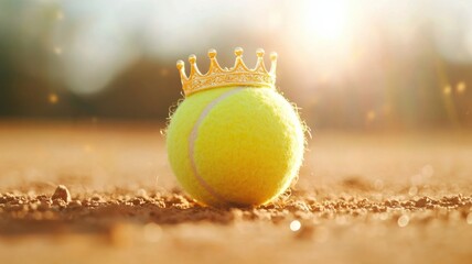 Tennis ball crowned as king in golden hour glow outdoor court sports photography vibrant atmosphere close-up view