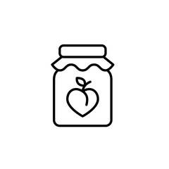 Heart-shaped peach jam in jar. Sweets and preserves. Breakfast spread for toasts. Pixel perfect, editable stroke vector icon