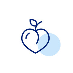 Heart-shape peach with leaf. Groceries shopping, farmer market fresh green products. Pixel perfect, editable stroke vector icon