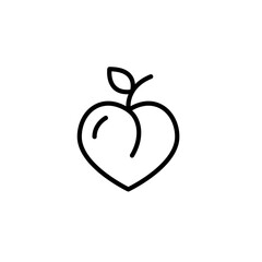 Heart-shape peach with leaf. Groceries shopping, farmer market fresh green products. Pixel perfect, editable stroke vector icon