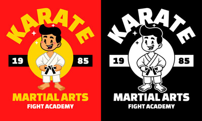 Retro Cartoon Character of Karate Boy Mascot