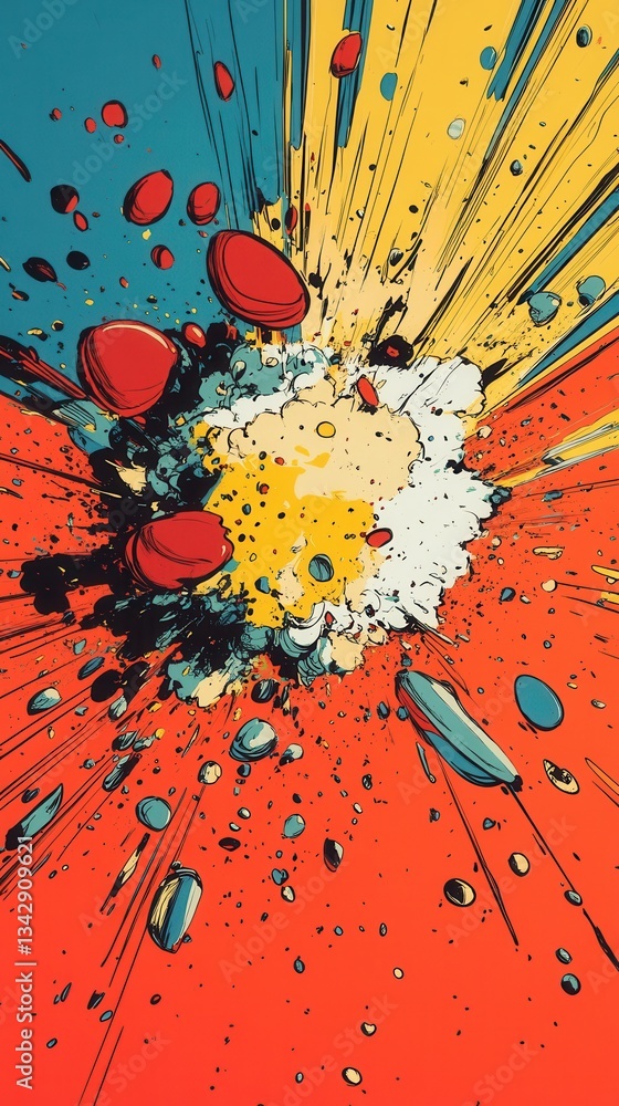 Poster vibrant explosive burst with dynamic colors and radiating lines