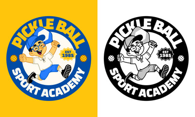 Retro Cartoon Character of Pickle Ball Athlete Mascot