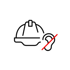 Hard hat and ear crossed. Health and hearing protection. Silent work zone, hearing-impaired accessibility. Hearing protection safety. Pixel perfect, editable stroke vector icon