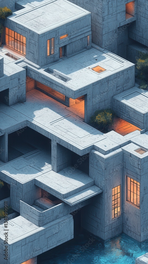 Poster abstract architectural design of futuristic concrete structures