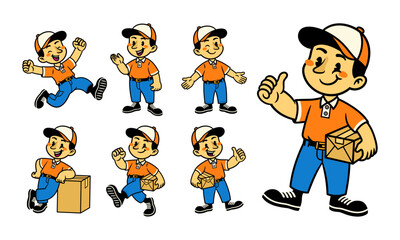 Set of Joyful Delivery Worker Mascot