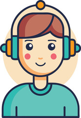 Smiling Person with Headphones Vector Illustration, A vector illustration of a smiling person wearing colorful headphones, with a cheerful and modern design.
