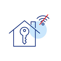House, key and no wi-fi symbol. Smart lock offline, manual entry required. Pixel perfect, editable stroke vector icon