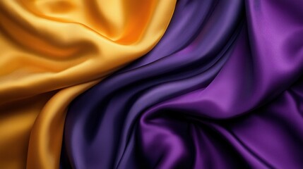 Elegant Yellow and Purple Satin Fabric Draped with Waves Flowing