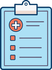 Medical Report Clipboard with Checklist Vector Illustration, A vector illustration of a medical report clipboard with a red cross symbol and a checklist, ideal for healthcare and patient documentation