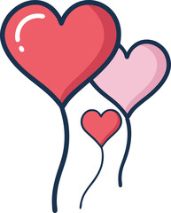 Heart-Shaped Balloons in Pink and Red Vector Illustration, A vector illustration of three heart-shaped balloons in pink and red, perfect for romantic celebrations and love-themed events.
