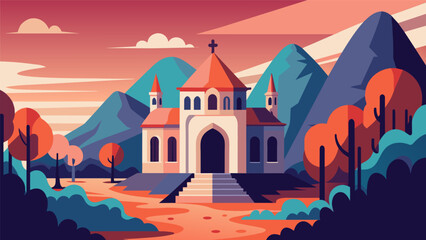 Naklejka premium A converted monastery retreat where the serene atmosphere and ancient architecture lend themselves to creative contemplation.. Vector illustration