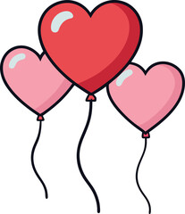 Heart-Shaped Balloons Vector Illustration, A vector illustration of three heart-shaped balloons in red and pink, symbolizing love and joy for celebrations.
