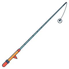 Fishing Rod Vector Illustration, A vector illustration of a fishing rod with a line and hook, designed with a sleek, minimalistic style.
