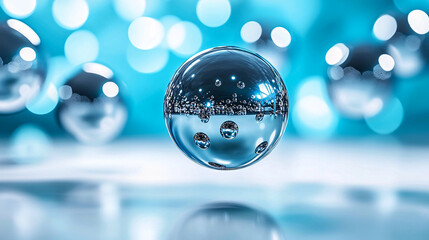 3D metallic spheres float with fluid reflections in a surreal, abstract composition