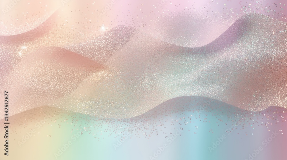 Poster soft gradient waves of pastel colors blending seamlessly, creating a dreamlike holographic effect wi