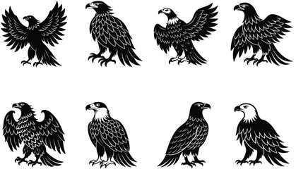 Eagle  Vector Shilhouette Bundle Set Collection. eagle silhouette set, flying eagle silhouette vector