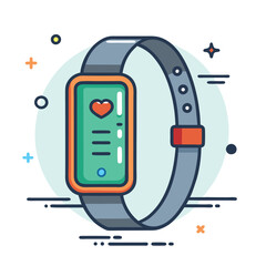 Heart Rate Monitor Smartwatch Vector Illustration, A vector illustration of a smartwatch with a heart icon on the screen, designed for health monitoring and fitness tracking.
