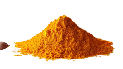 Aromatic Turmeric Mound: An inviting mound of vibrant yellow turmeric powder, perfect for culinary creations and a symbol of health, presented in a clear, bright setting.