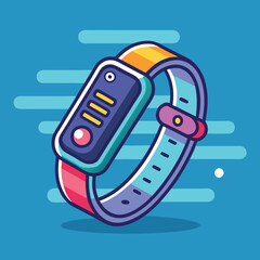 Colorful Fitness Tracker Vector Illustration, A vibrant vector illustration of a colorful fitness tracker smartwatch, showcasing a modern design with buttons and dynamic lines.
