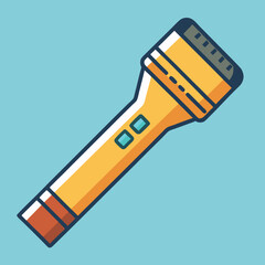 Yellow and Red Flashlight with Buttons Vector, A vector illustration of a yellow and red flashlight with buttons, emitting a light beam, designed for emergency and outdoor use.  
