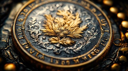 Obraz premium Close-up of Exquisitely Detailed Gold and Silver Coin