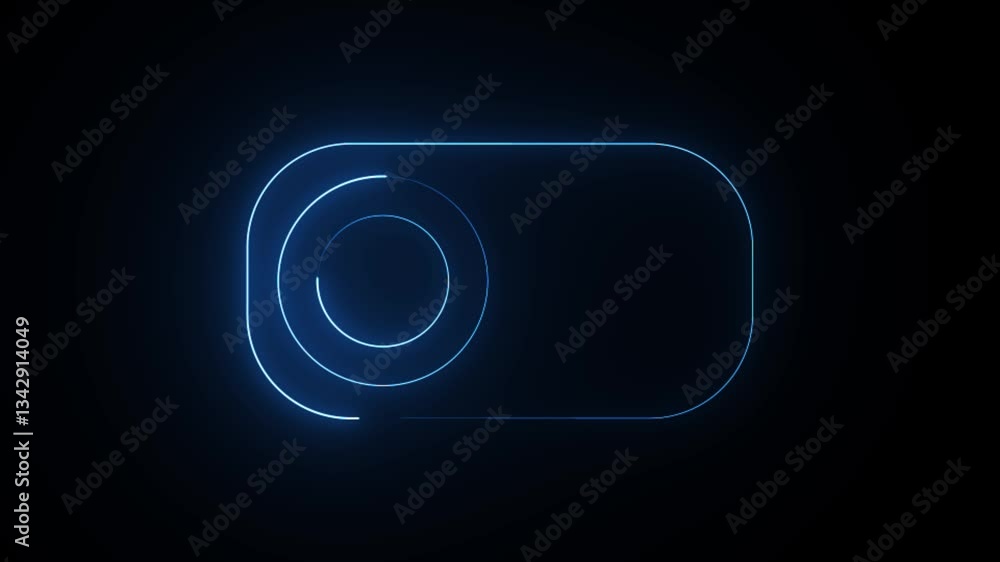Poster neon glowing switch off on button icon animation on a black background.