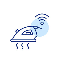Iron and wi-fi symbol. Smart home laundry connection. Pixel perfect, editable stroke vector icon