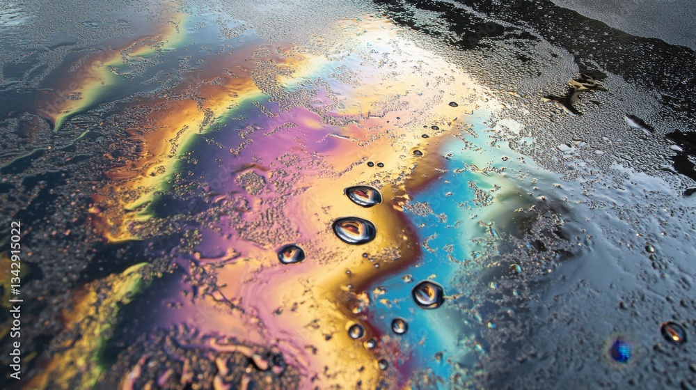 Poster sunlight streams through raindrops on a windshield, scattering colors into mesmerizing rainbow patte