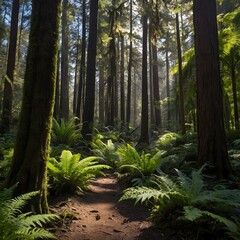 Adcrocuta Walking Through Dense Prehistoric Forest with Towering Ferns