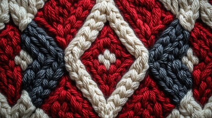 Colorful Yarn Pattern with Red, White, and Blue Elements