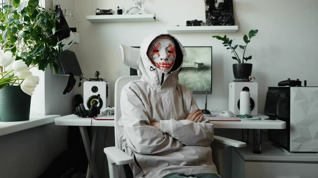 Cyber specialist securing private information using encrypted networks. Concept of digital safety, internet anonymity, identity masking, and cyber protection in high-tech environments