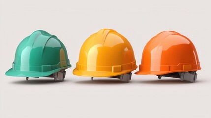 Colorful Hard Hats for Safety and Construction Use on a Neutral Background