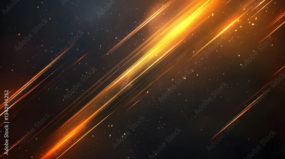 Poster abstract golden lines and sparks over a dark space background