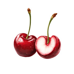 Ripe plums fruits with green leaves isolated on white and transparent background. PNG cutout.	
