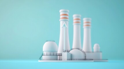 Industrial Power Plant Model with Smokestacks and Cooling Tower