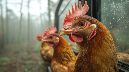Fototapeta premium Transporting live hens, a truck depicts the journey from an industrial farm to processing facilities and market.