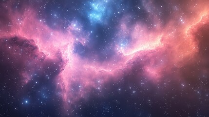 Fototapeta premium Vibrant pink and blue nebula with stars fills dark cosmic space. Use for sci-fi themes, backgrounds, or astronomical presentations.