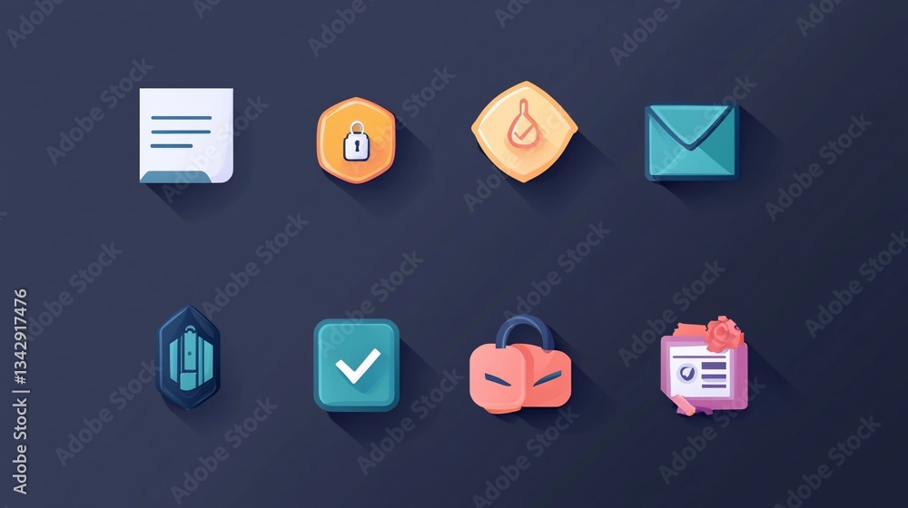 Poster collection of minimalist business and application icons on a dark background