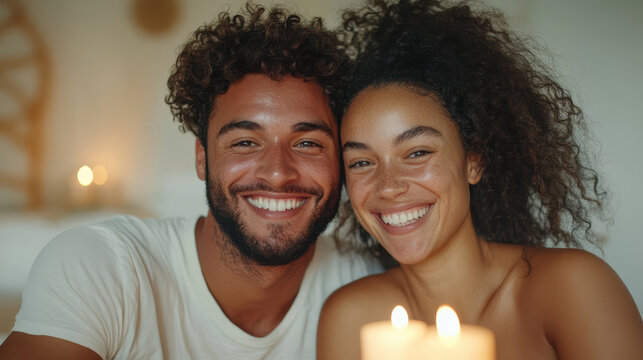 Couple celebrating their anniversary with joy and warmth over video call - Powered by Adobe