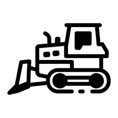 Bulldozer machine vector icon in glyph style
