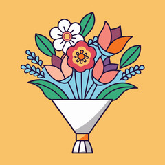Flower Bouquet Vector Illustration, Bright vector illustration of a mixed flower bouquet with pink, orange, and white flowers, perfect for floral and gift designs.
