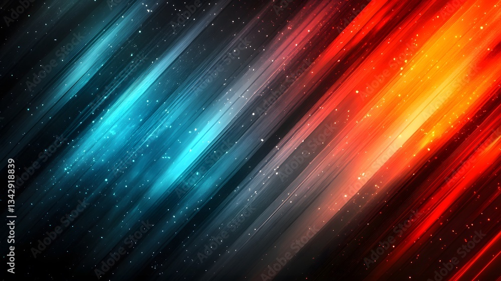 Poster bright blue and red abstract diagonal lines with sparkles