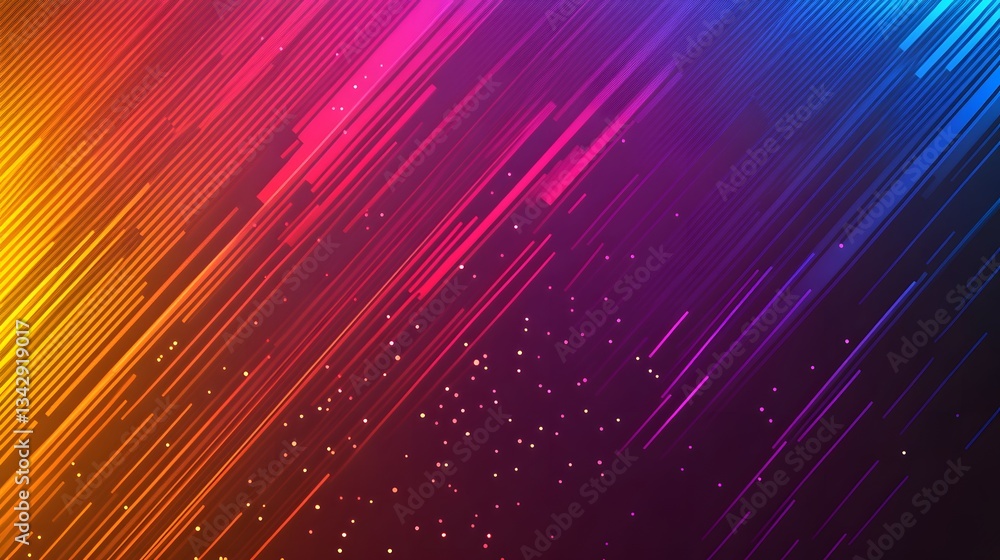 Poster colorful diagonal linear streaks and sparkles on dark background