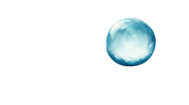 Serene Water Globe: A translucent water globe, artfully rendered with subtle hues of blues and whites, evoking a sense of calm, clarity, and purity.