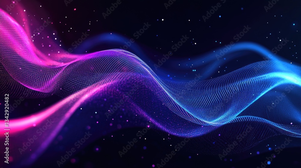 Poster abstract flowing lines with digital particles in space environment