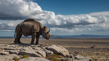Fototapeta premium Thalassictis Scanning Horizon from Rocky Outcrop on Barren Miocene Plain
