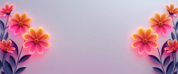 Obraz premium orange pink gradient glowing neon edges of flower patterns on plain white background illustration design concept backdrop