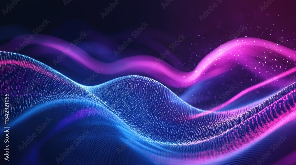 Poster abstract waves of light and color illuminate a dark background
